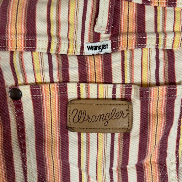 Wrangler Size 30 Striped Denim Cutoff Shorts Burgundy Orange Yellow Raw Hem - Picture 7 of 7